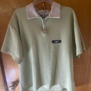 Modern Lime Green Collared Shirt with Button-Down Style Zipper